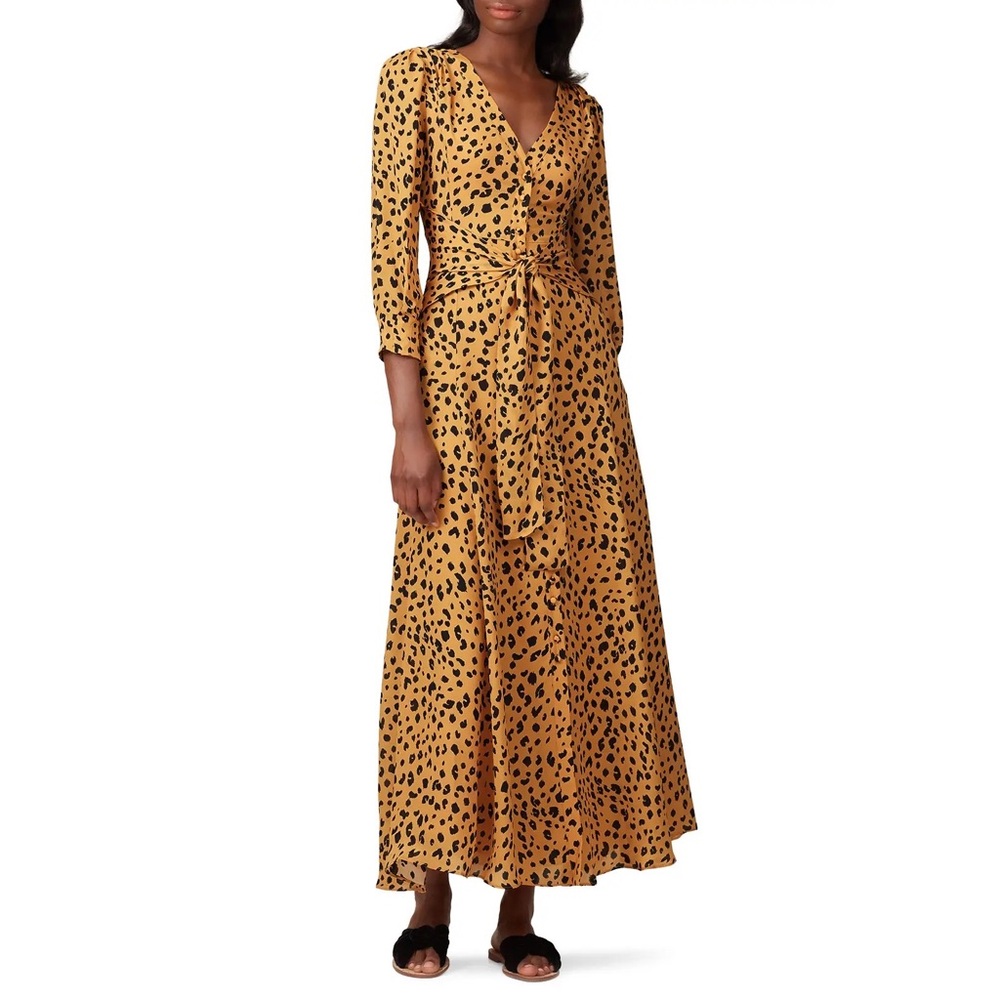 Nicholas Leopard Tie Front Maxi Button Dress Size 8